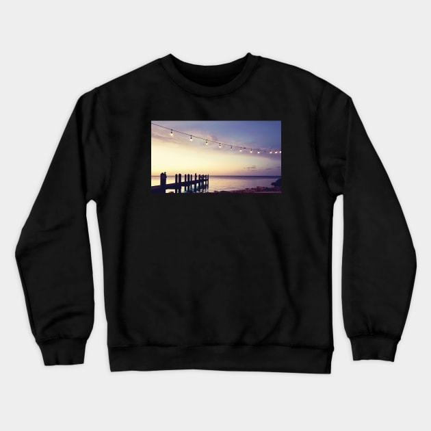 Sunset Over The Florida Keys Dock Crewneck Sweatshirt by Rosemarie Guieb Designs